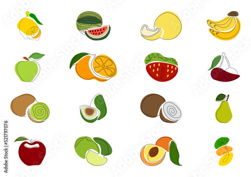 Fototapeta Naklejka Na Ścianę i Meble -  Set of vector icons of fruits and berries