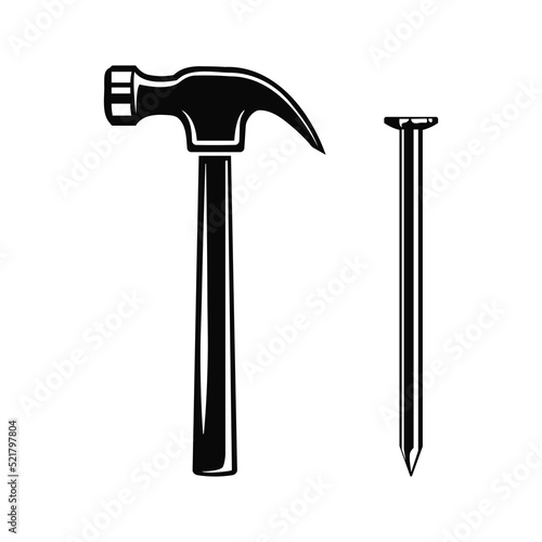 Fototapeta Claw Hammer and Nail, Carpenters hammer and metal nail vector illustration