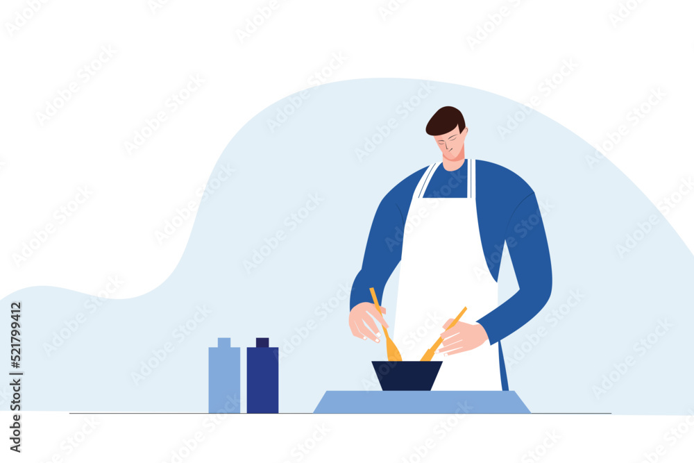 man cooking food, Chef character design. Smiling chef cartoon character

