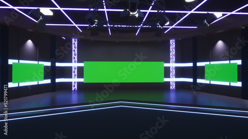 virtual studio set with green screen shot 3d illustration photo