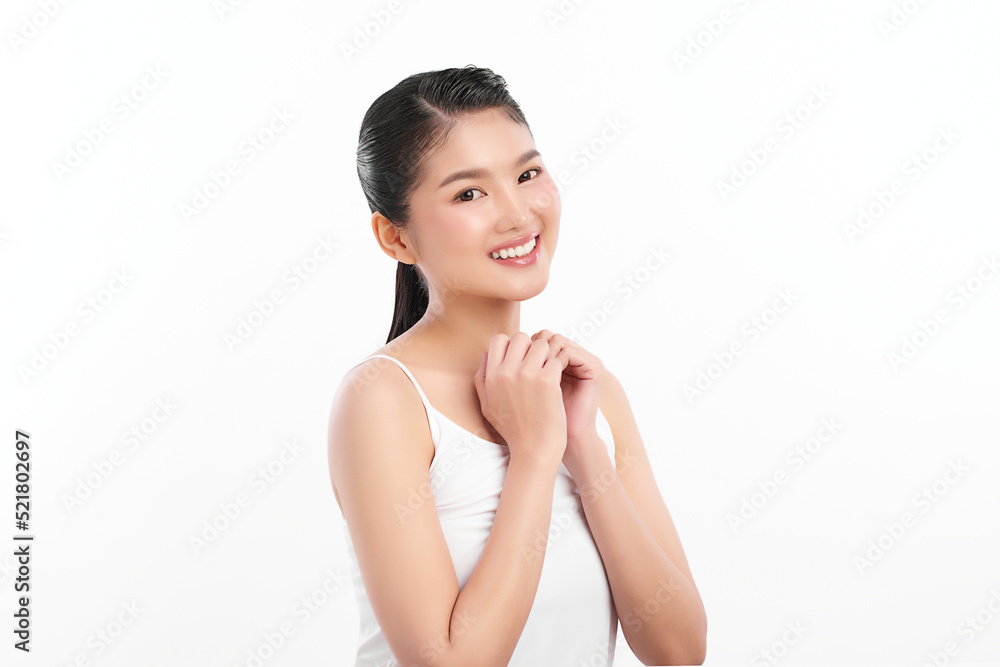 Beautiful young asian woman with clean fresh skin on white background, Face care, Facial treatment, Cosmetology, beauty and spa, Asian women portrait. Beautiful young asian woman with clean fresh skin on white background, Face care, Facial treatment, Cosmetology, beauty and spa, Asian women portrait.