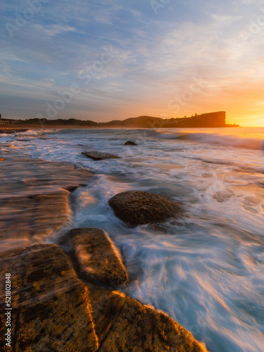 Beautiful sunrise view along Avalon Beach coastline, Sydney, Australia.