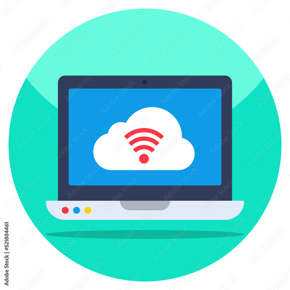 Creative design icon of cloud connected laptop Creative design icon of cloud connected laptop