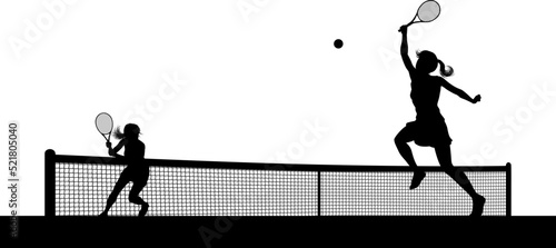 Tennis Women Playing Match Silhouette Players