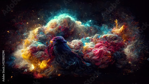 Space Nebula, 4k colorful abstract background image, 3d illustration, 3d render space, surreal explosion, colorful stars and asteroids particles, surreal nebulae