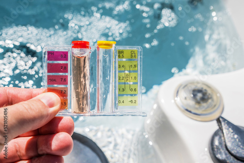Принти на полотні Hot Tub Water Quality Check by Using Chemical Testing Kit.