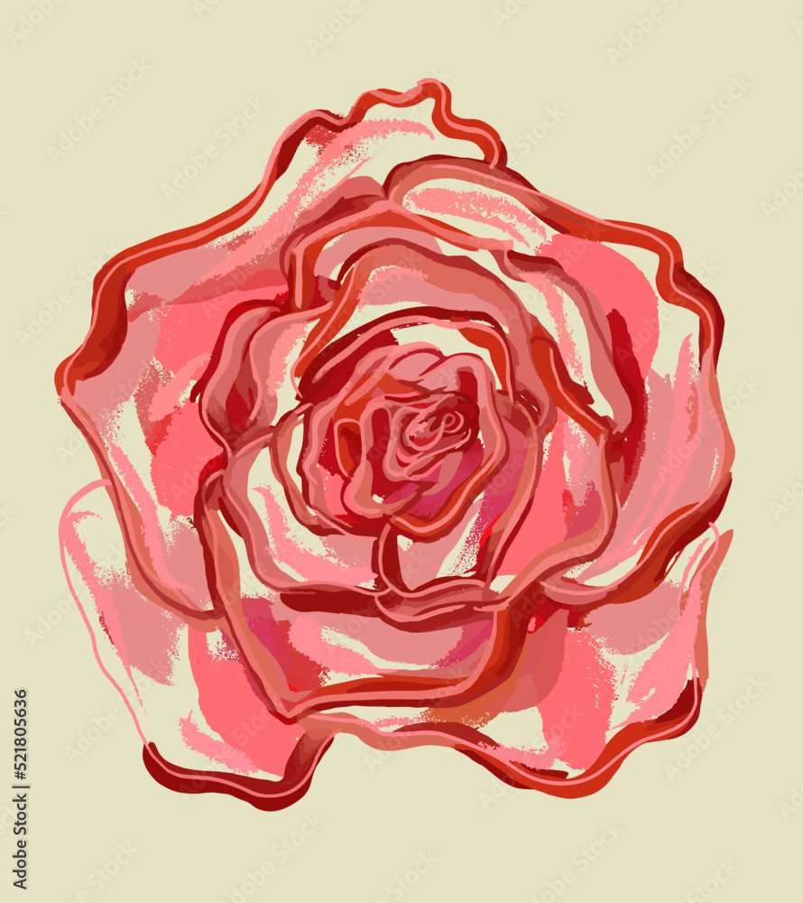 The opened rosebud. Pink rose flower. Brush strokes. Retro illustration on an isolated background. Vector. The opened rosebud. Pink rose flower. Brush strokes. Retro illustration on an isolated background. Vector.