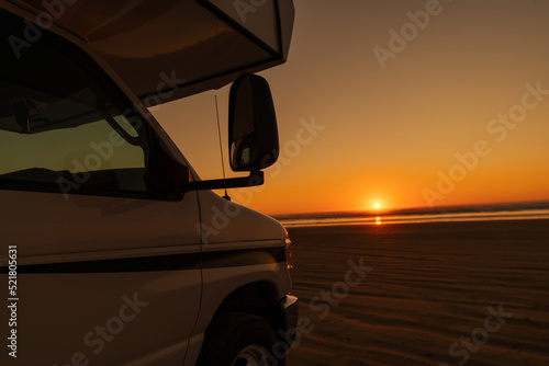 Camper View of Beautiful Sunset at the Beach