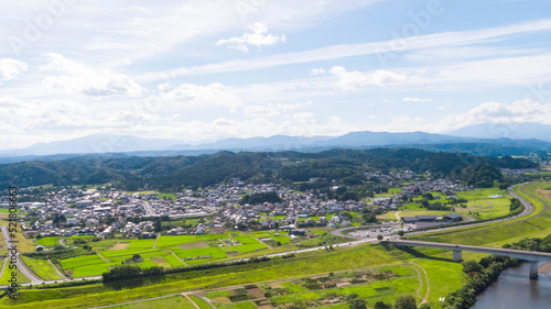 《岩手県》平泉の街並みの空撮 (中尊寺・毛越寺)