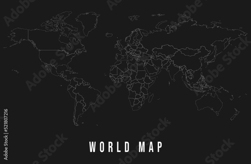 Detailed world map with borders of states. Isolated world map. Vector illustration