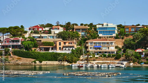 Architecture of houses on the coast of the port of Mahon (Mao) in Menorca, Spain