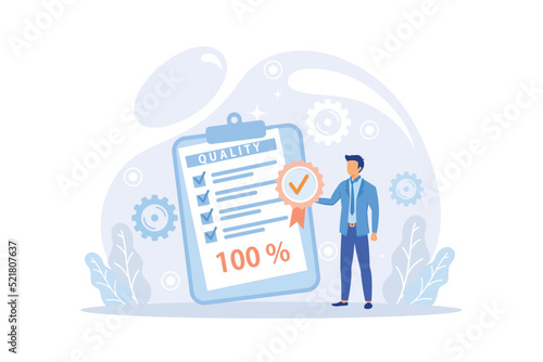 Quality control and product satisfaction research check. Best standard check and deal evaluation with closeup expertise and inspection for errors or mistakes vector illustration.