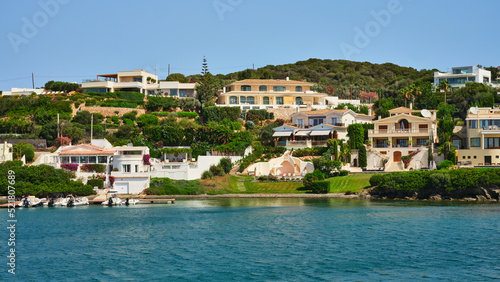 Architecture of houses on the coast of the port of Mahon (Mao) in Menorca, Spain