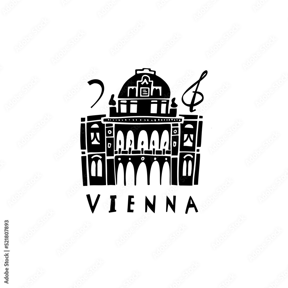 Vector hand drawn symbol of Austria. Travel illustration of Austrian signs. Hand drawn lettering illustration. Landmark logo
