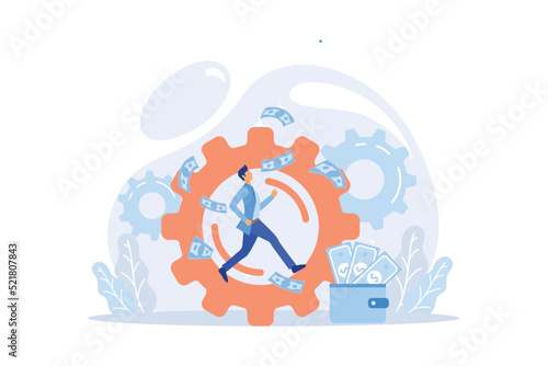 Active income, getting wages for work, increase profit. Man works, earns salary at paid job. Businessman stands with shovel and digs out money.