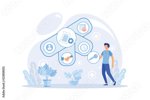 Action business plan, development strategies, foreseeing market risks. Company success secret, idea growing business achieve target metaphor, study production and sales market.