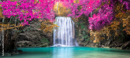 Amazing in nature, beautiful waterfall at colorful autumn forest in fall season  © totojang1977