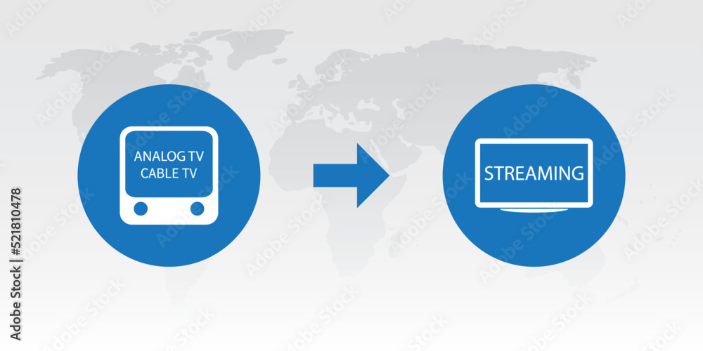 Cord Cutting - Switch From Analouge or Cable Linear TV Broadcasts to New Modern Digital Streaming Platforms That's Available on Various Devices - Concept in Editable Vector Format Cord Cutting - Switch From Analouge or Cable Linear TV Broadcasts to New Modern Digital Streaming Platforms That's Available on Various Devices - Concept in Editable Vector Format
