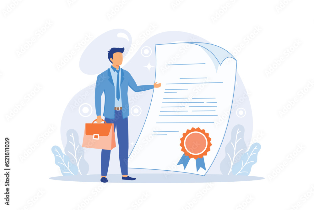 Characters Get Notary Professional Service. People Visit Lawyer Office for Signing Legal Documents. Tiny Secretary with Huge Pen Sign Documentation.