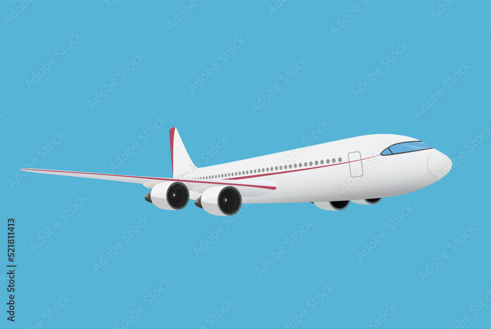 Obraz premium Airplane in sky concept. Aircraft plane flying in the blue sky background vector illustration