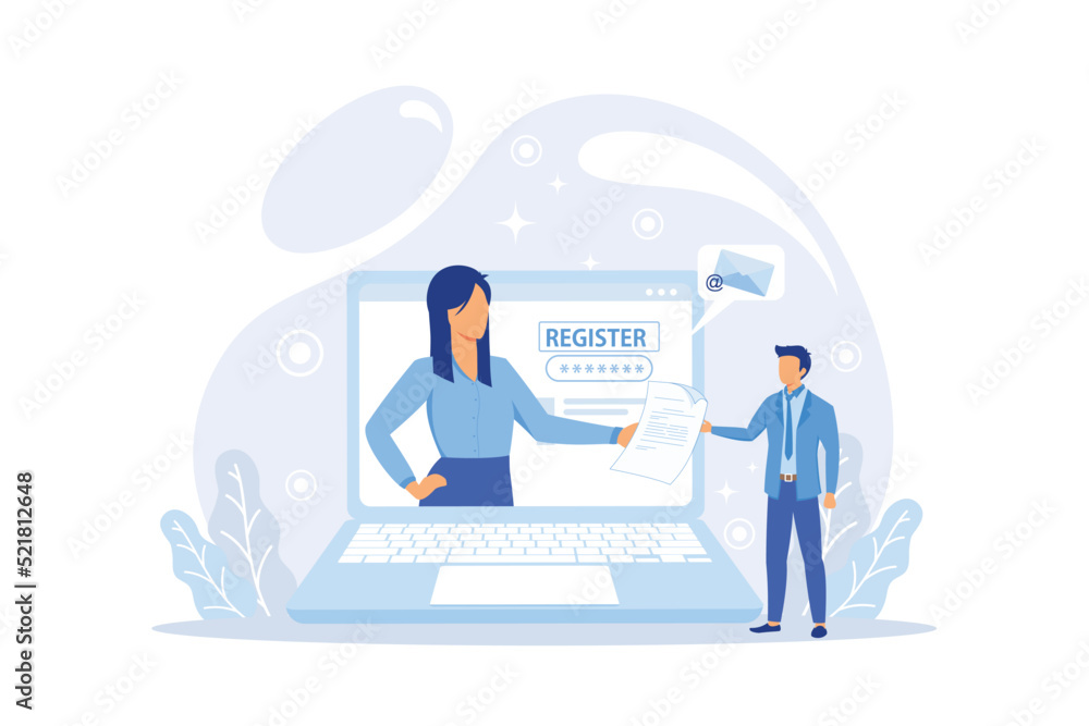 Online registration and sign up concept. People signing up or login to online account with user interface. Secure login and password.
