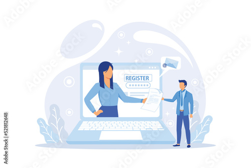 Online registration and sign up concept. People signing up or login to online account with user interface. Secure login and password.