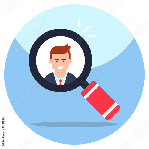 Avatar under magnifying glass, icon of search employee 