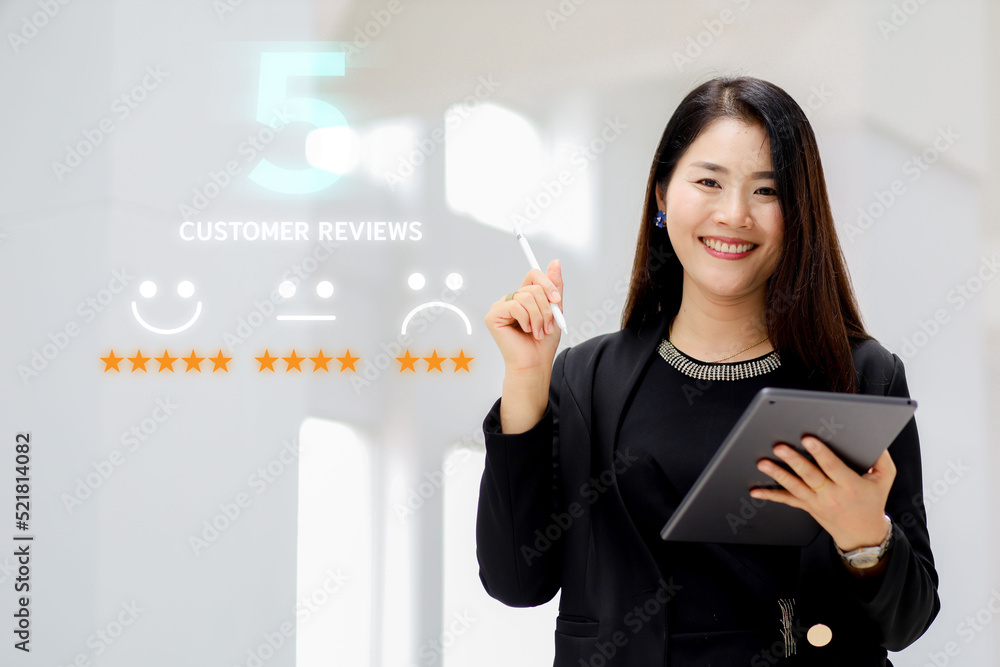 Satisfaction concept of business people using laptops to assess their satisfaction with organizational goals. online business network technology
Satisfaction concept of business people using laptops to assess their satisfaction with organizational goals. online business network technology