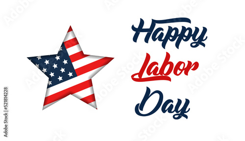 Labor Day greeting card with USA national flag background and text Happy Labor Day
