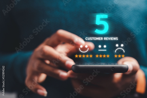 Fototapeta Naklejka Na Ścianę i Meble -  Customer Experience Concept Businessman Rating Smile Technology Emoticon Customer Satisfaction Survey