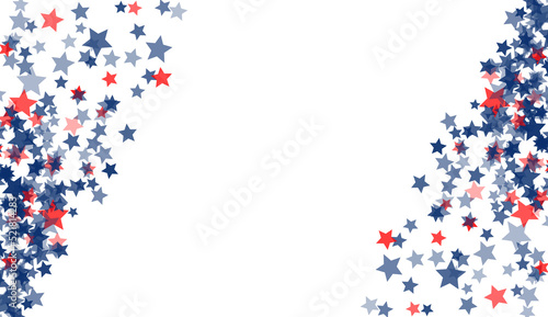 American Memorial Day stars background. Holiday confetti in USA flag colors for Patriot Day. 4th of July holiday stardust.