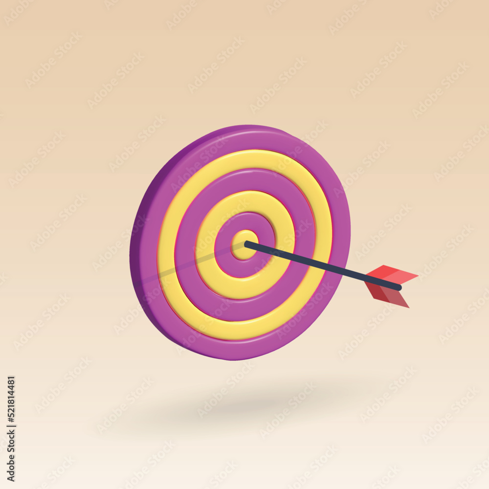 arrow board isolated 3d illustration. pink with yellow dart board 3d icon. arrow board isolated 3d illustration. pink with yellow dart board 3d icon.