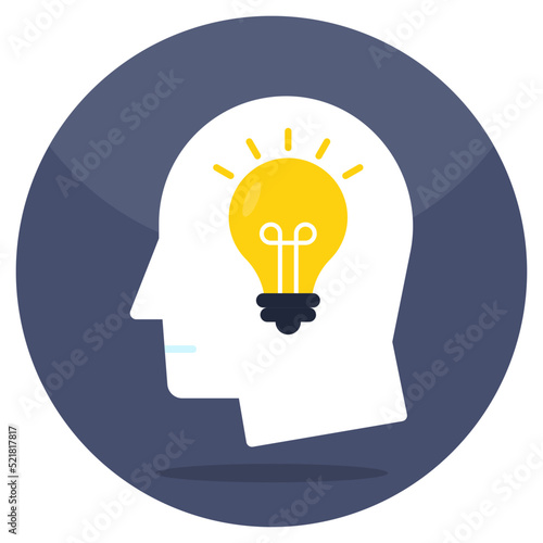 Light bulb inside brain, creative mind icon 