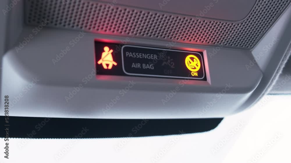 Indicator of unfastened seat belts and airbags in cabin of modern car Indicator of unfastened seat belts and airbags in cabin of modern car