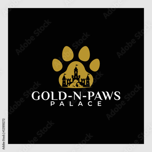 golden palace logo and dog.Vector Logo Illustration dog Palace Simple Mascot Style.