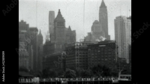 Manhattan Skyline 1931 - Viewing the Manhattan skyline from a ferry traveling from the Battery in New York, New York in 1931.  photo