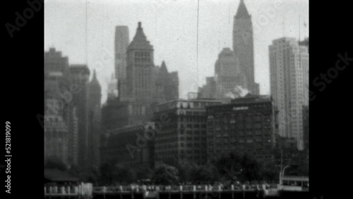 Manhattan Skyline 1931 - Viewing the Manhattan skyline from a ferry traveling from the Battery in New York, New York in 1931. 