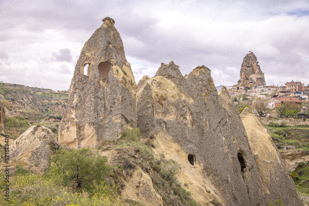 Fairy Chimneys by Ishak Castle, Uçhisar, Nevşehir, Cappadocia, Turkey