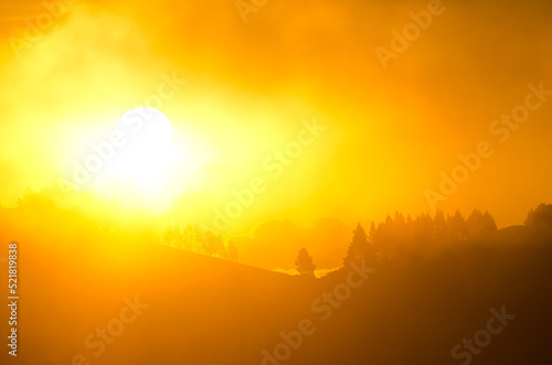 Dawn in the fog in the inland of Gran Canaria. Canary Islands. Spain.