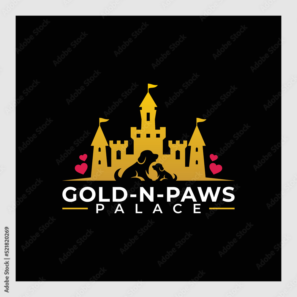 golden palace logo and dog.Vector Logo Illustration dog Palace Simple Mascot Style.