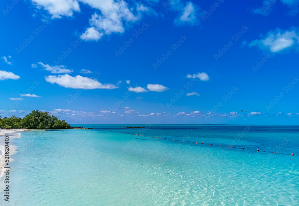Beautiful tropical natural beach paradise panorama Contoy island Mexico.