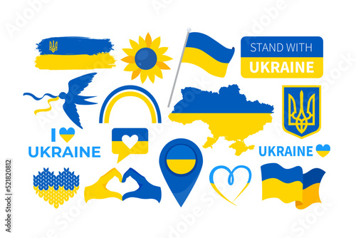 Vector set of Ukrainian national symbols isolated on white background. Vector illustration
