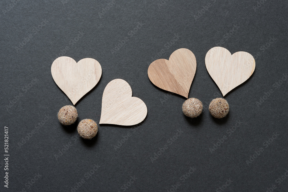 Obraz premium cloth buttons and wooden hearts