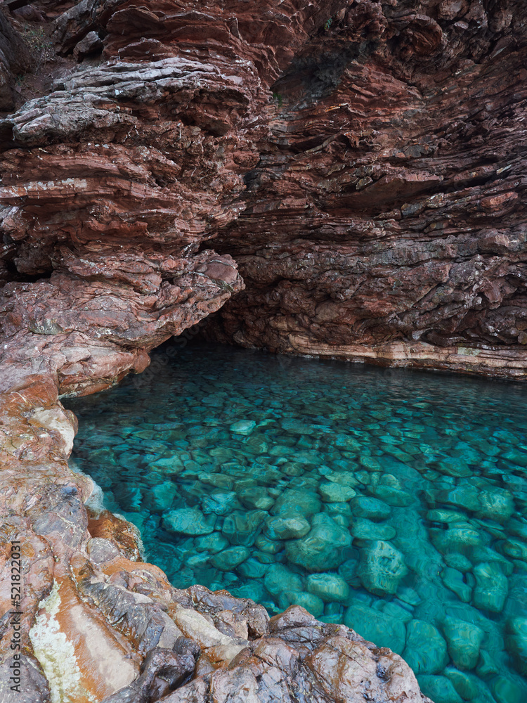 Sea cave near the island of Sveti Stefan in Montenegro