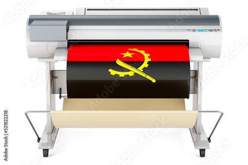 Wide format printer, plotter with Angolan flag. 3D rendering