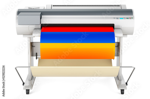 Wide format printer, plotter with Armenian flag. 3D rendering