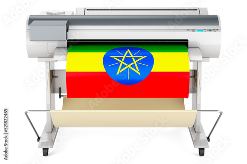 Wide format printer, plotter with Ethiopian flag. 3D rendering