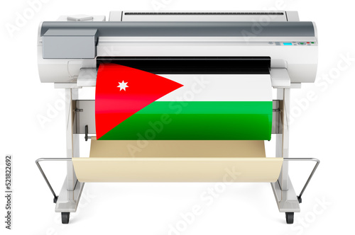 Wide format printer, plotter with Jordanian flag. 3D rendering