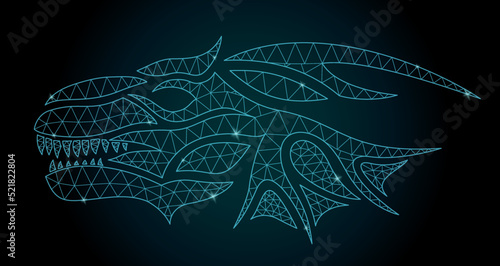 Cosmic low poly fantasy art with dragon head