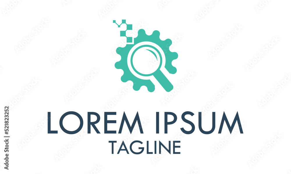 Blue Color Gear Magnifying Glass Logo Design Blue Color Gear Magnifying Glass Logo Design